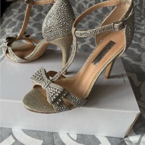 INC International Concepts Silver Heels with Rhinestone Embellishments